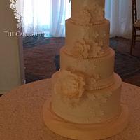 White Wedding Cake with White  Sugar Flowers
