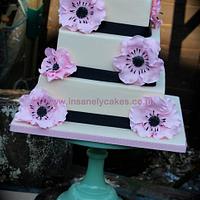 Ivory and Soft pink anemone 3tier wedding cake