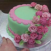 Green and Pink Floral Cake