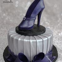 Purple Snakeskin Sugarpaste Stiletto on Pleated Silver Cake