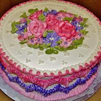 Chevron and flowers buttercream cake