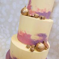 Watercolour effect white chocolate ganache wedding cake