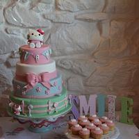 Hello Kitty cake and mini cupcakes