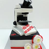 Microscope cake with wafer paper flowers