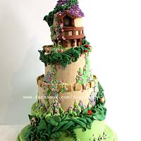 Fairy tale castle cake with beanstalk