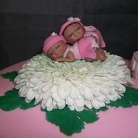 Twin girls baby shower cake