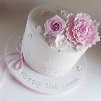 Grey and pink 21st birthday cake