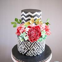Black Damask Anniversary Cake 