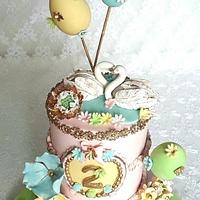 Swans and balloons cake