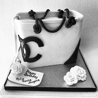 Chanel Bag Cake with camellia flowers