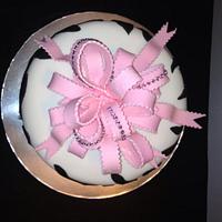 Pink and white zebra print birthday cake