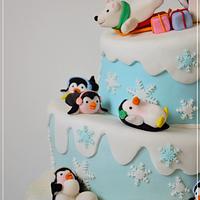 Penguins cake winter