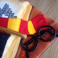 Harry Potter open book cake with Harry Potter edible accesories