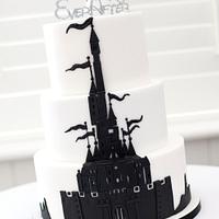 Disney style fantasy castle monochrome wedding cake