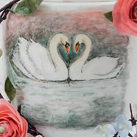 Cake Central Mag. Watercolor Swan Wedding Cake