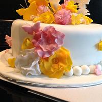 Flower, Butterfly & Hearts Birthday Cake. 
