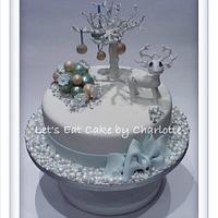 Frosty Blue & White Reindeer Christmas Cake
