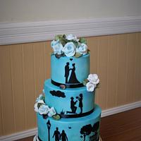 Pearlised blue silhouette wedding cake 