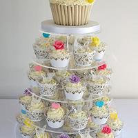 Bright and Colourful Wedding Cupcake Tower