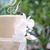 Damask Orchid Wedding Cake by Mericakes