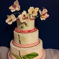 Cake  with orchids.