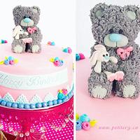 Tatty teddy bear birthday cake filled with chocolate ganache