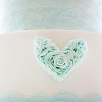 Mint and lace wedding cake