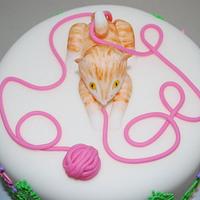 Cat, Yarn & Embroidery Cake