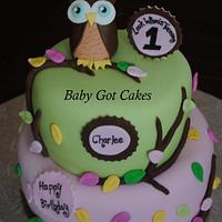 Owl  - 'Look Whoo's Turning 1' First Birthday Cake