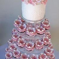 pink rose cupcake tower