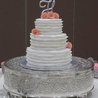 White Ruffled Wedding Cake