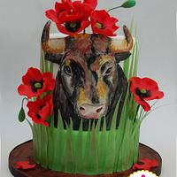 Animal Rights Cake Collaboration: Bull in poppies