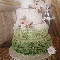 Vintage olive green and gold Wedding cake 