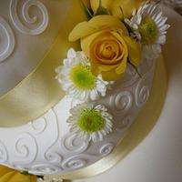 Yellow Rose and Daisy Wedding Cake