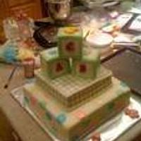 baby shower 3 tier, icing sheets ,fondant, ABC