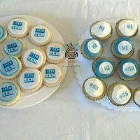 Blue and White 10th Birthday Cake w//Matching Cookies and Cupcakes