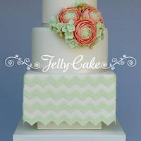 Mint Chevrons and Ranunculus Wedding Cake