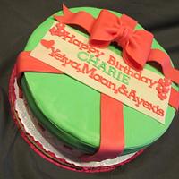 Pink and Green Gift box Birthday Cake