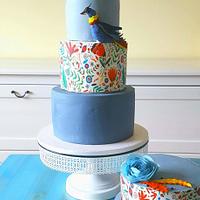 Dusty blue folk wedding cakes - Cake by Anastasia Krylova - CakesDecor