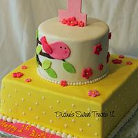first birthday cake - pink bird