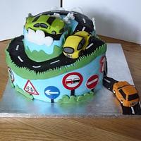 Race track and cars cake 