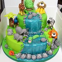 Jungle animal waterfall cake