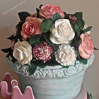 Roses and Carnation, plant pot x