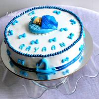 Blue and white theme cake for a boy baby