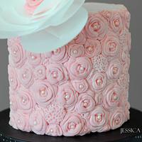 Paris Fashion Theme'd Ruffle & Rose Cake