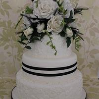 Black and white embossed wedding cake