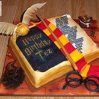 Harry Potter open book cake with Harry Potter edible accesories