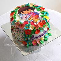 Colorful Dora the explorer theme cake !!