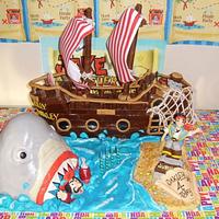 Jake and Captain Hook pirate ship &shark cake