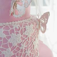 Flowers and Butterflies Wedding Cake